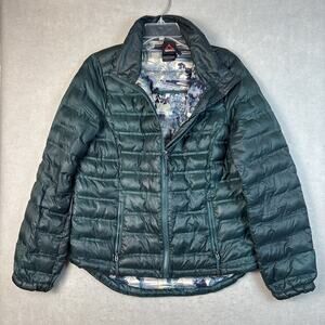 Gerry Women Jacket Small Green Down Puffer Quilted Full Zip Floral Lined Outdoor
